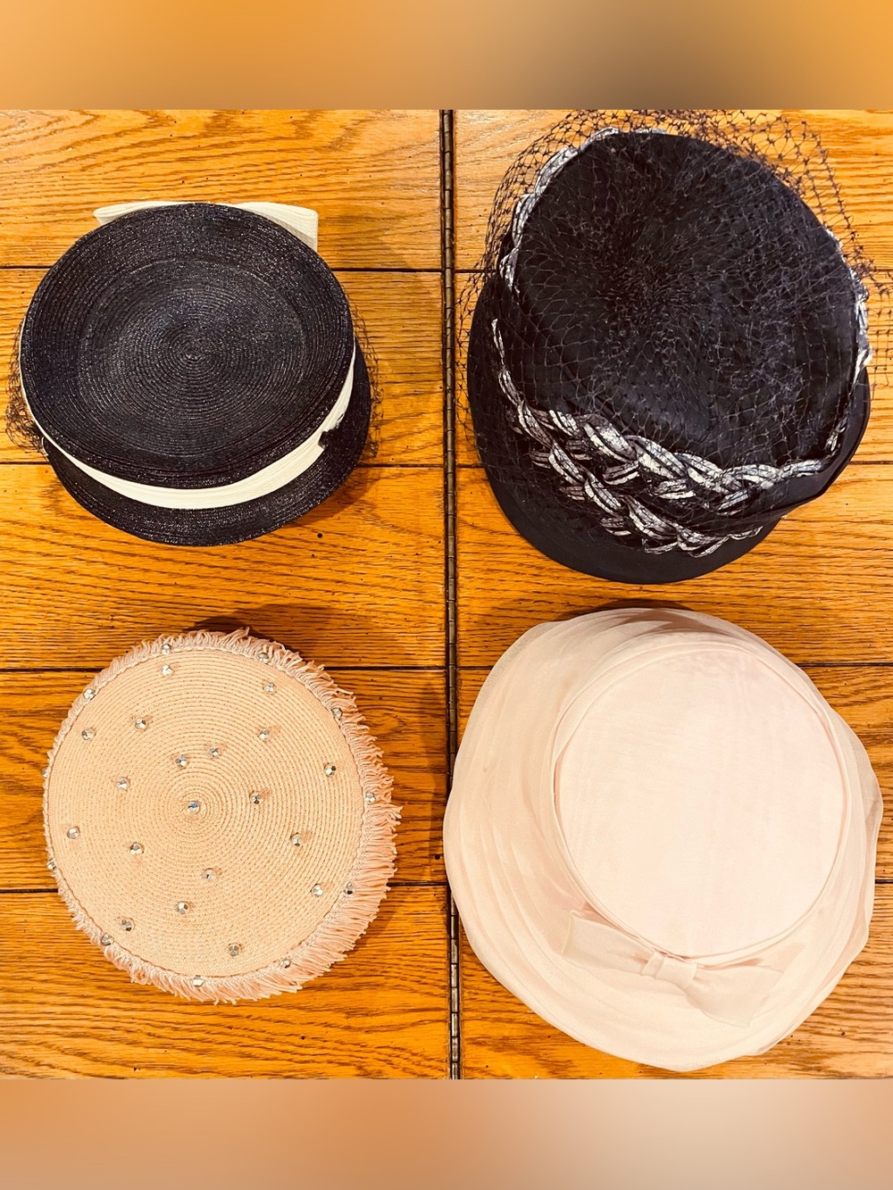 Collection of VTG hats, 2 pink and 2 blue hats, used condition